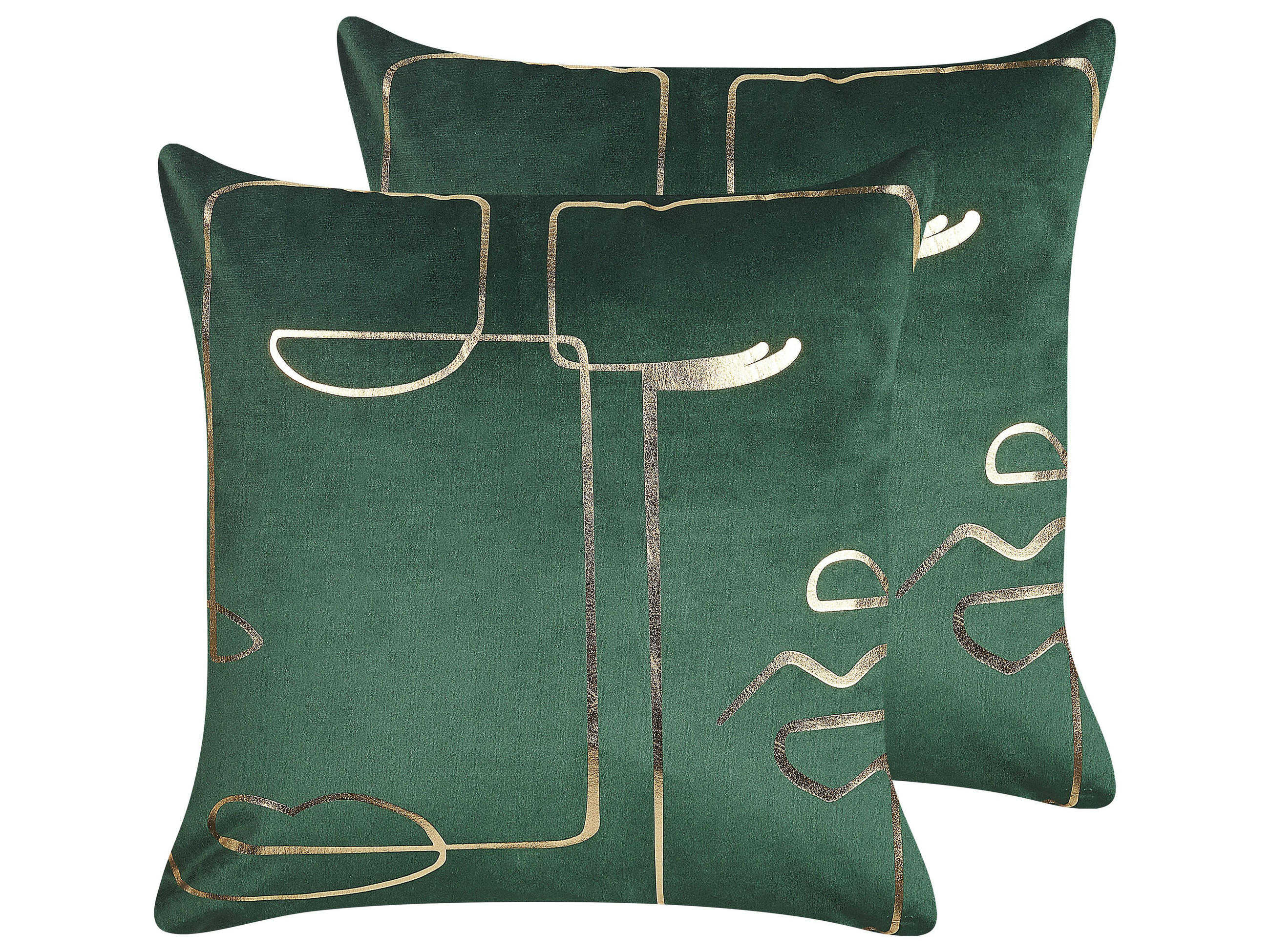 DEKOKISSEN 2er-Set Smaragdgrün 45/45 cm Philodendron - Smaragdgrün, Textil (45/45cm) - Beliani