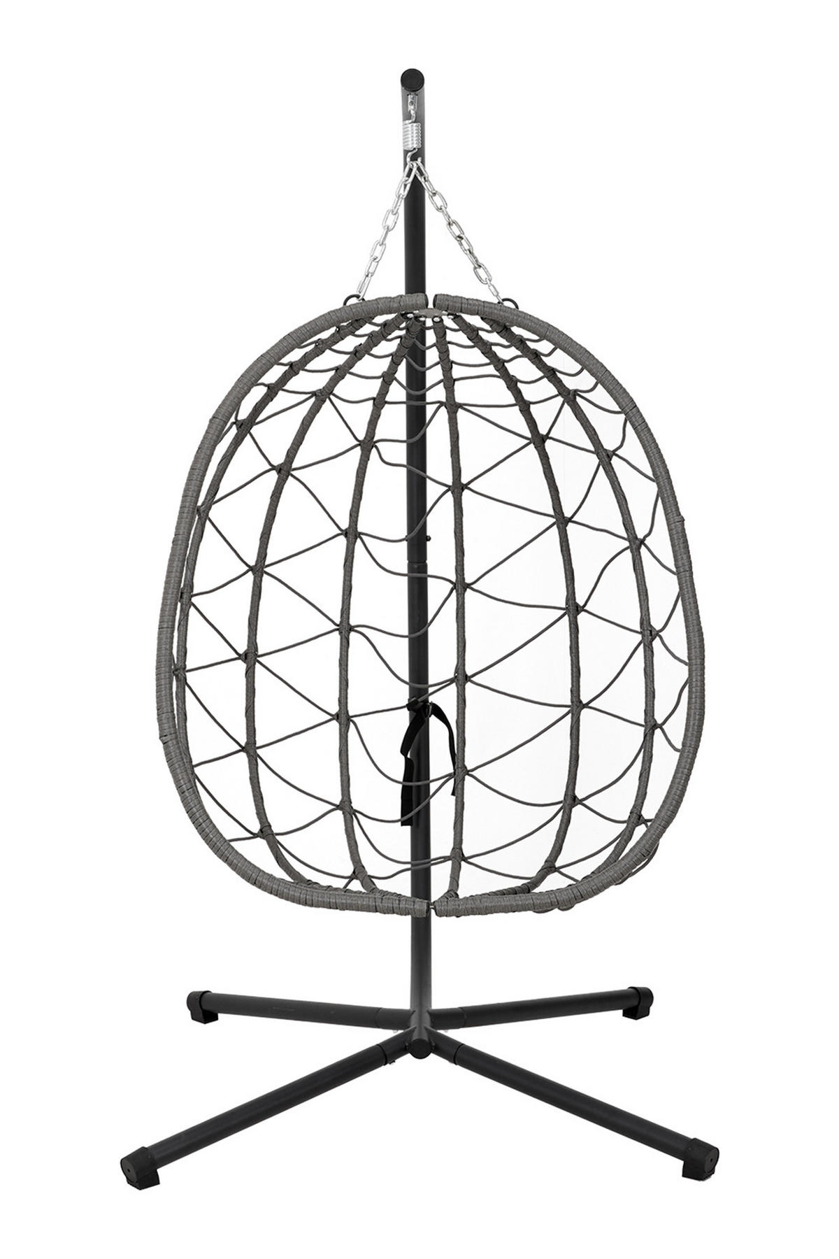 HÄNGESESSEL mit Gestell und Kissen aus Stahl PE-Rattan Polyester in Braun Schwarz Mittelgrau100 cm x 100 cm x 195 cm - Grau, Metall (100/195/100cm) - Livingandhome