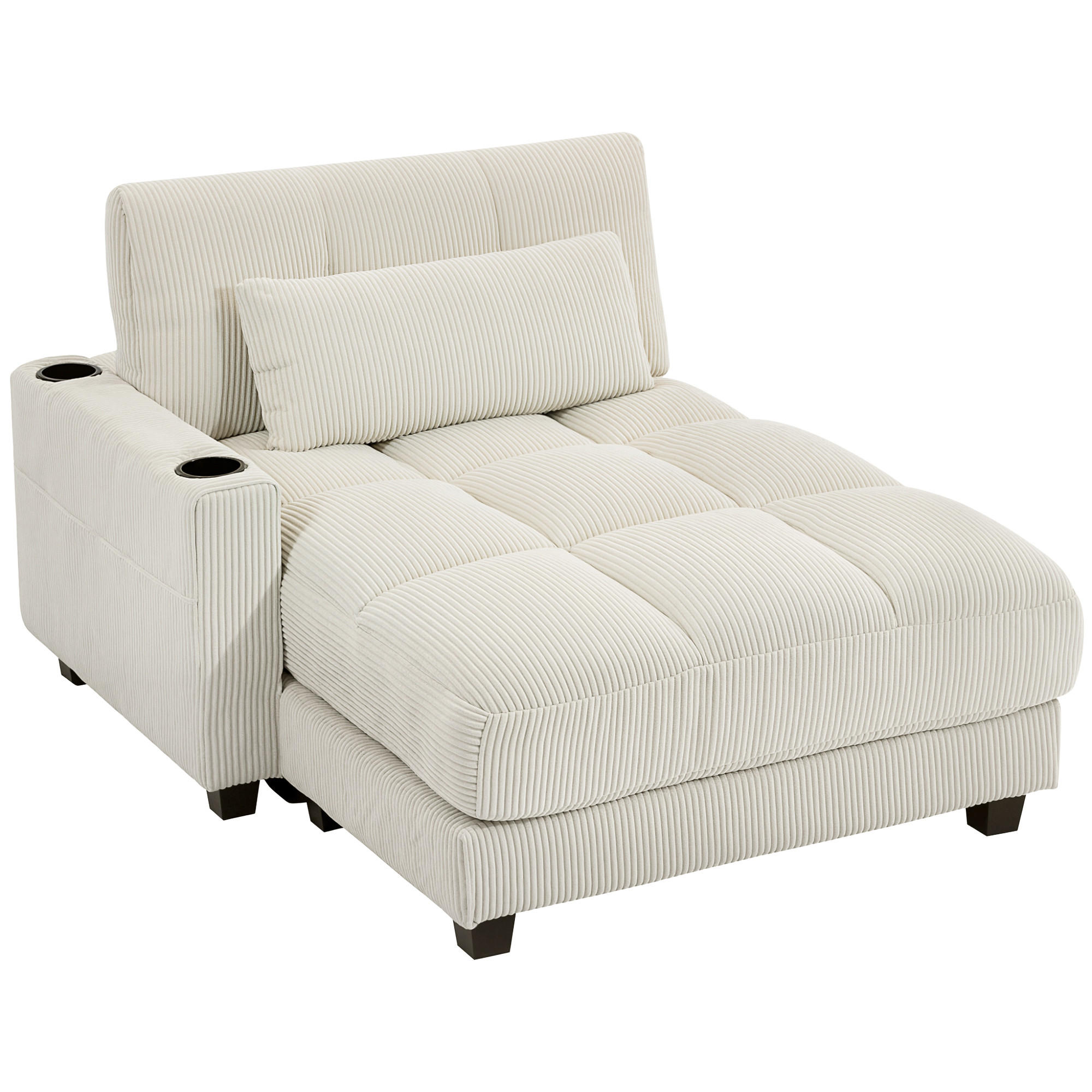 SOFA-BETT DE-06561 zum Bett umwandelbar, Becherhalter, Taschenfederkern Cremeweiß - Creme, Holzwerkstoff/Textil (147/86/114cm) - ComfortXL