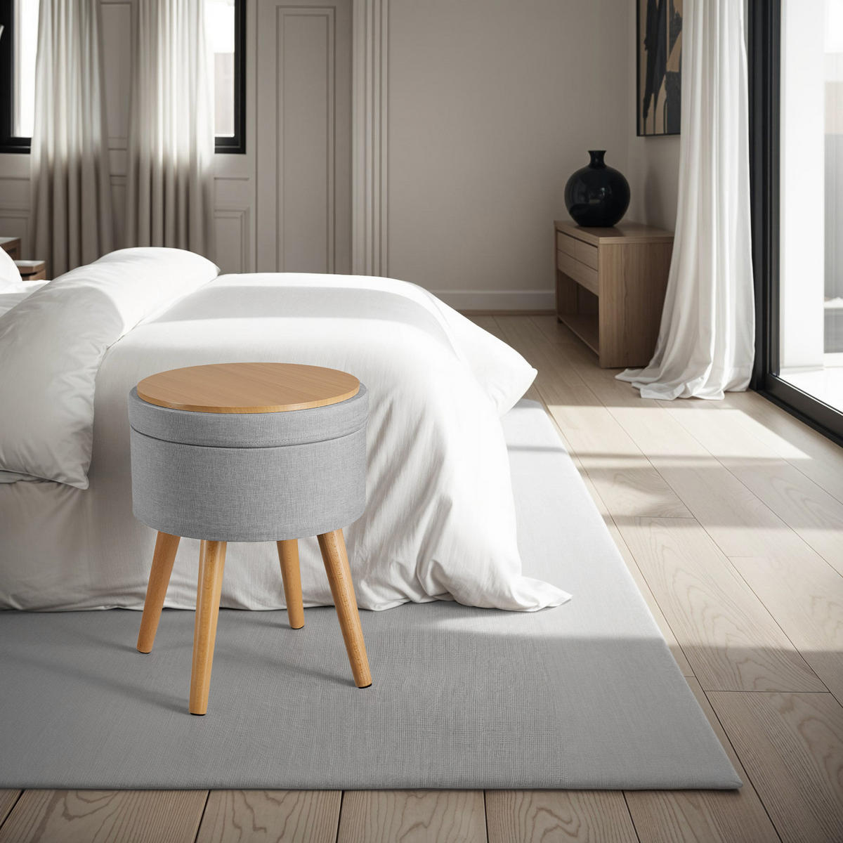 SITZHOCKER mit Stauraum Yara,42,5 x 42,5 x 45,5 cm,hellgrau - Hellgrau, Holz (42.5/45.5/42.5cm) - tectake