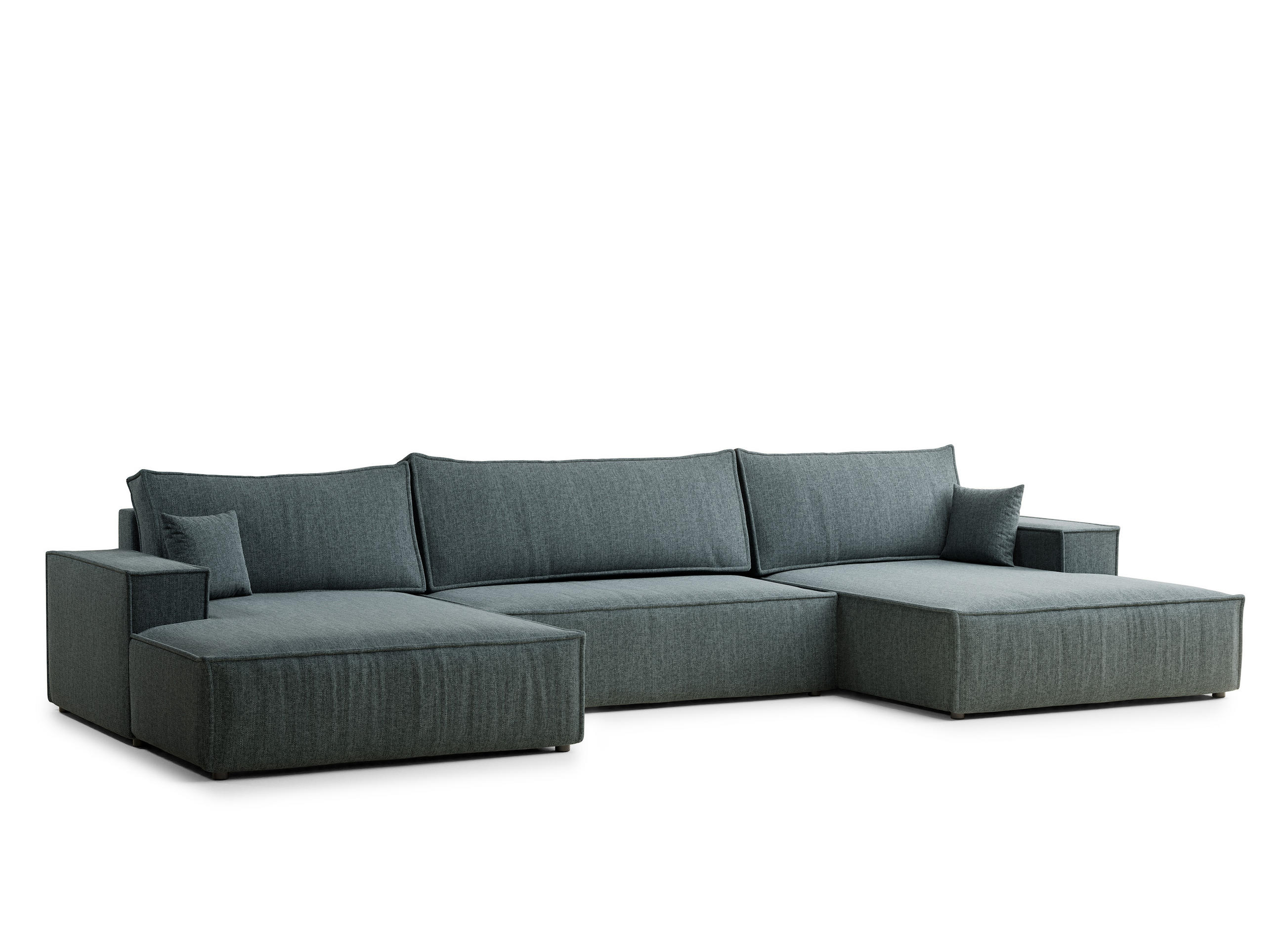 WOHNLANDSCHAFT Kyoto Blau Webstoff - Blau/Schwarz, Holz/Holzwerkstoff (398/70/148cm) - Maison de Reve