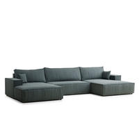 WOHNLANDSCHAFT Kyoto Blau Webstoff - Blau/Schwarz, Holz/Holzwerkstoff (398/70/148cm) - Maison de Reve