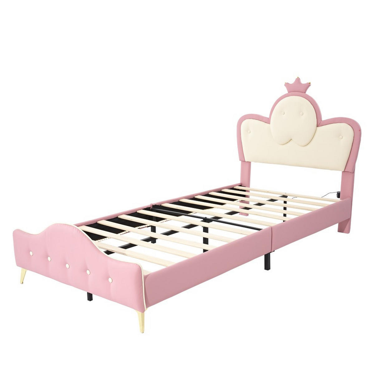 KINDERBETT 90x200cm in Rosa PU mit Monochromer LED-Streifen - Pink, Holz (90/200cm) - KOMHTOM