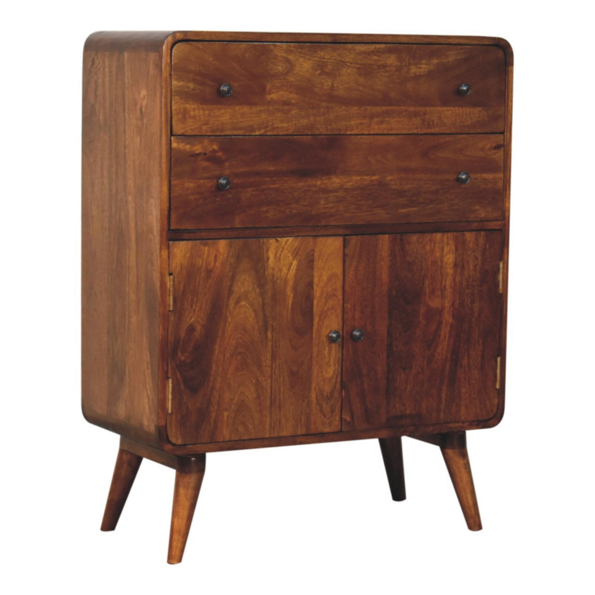 KOMMODE Curved Nordic Charm, Braun - Messingfarben/Braun, Mangoholz/Holz (35/96/75cm) - Artisan Furniture