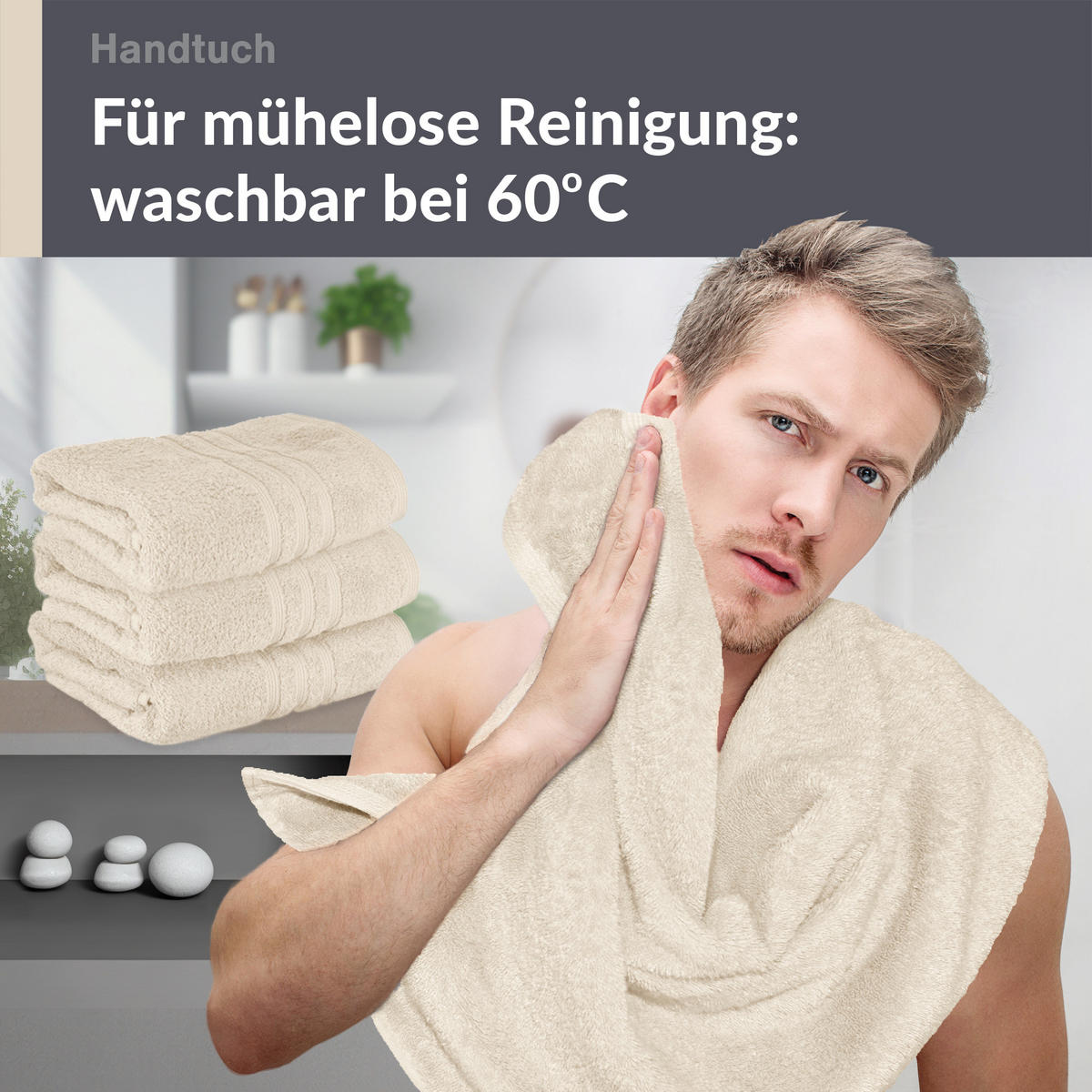 HANDTUCH 50x100 cm London Natur 4er Set - Naturfarben, Textil (50/100cm) - Lashuma