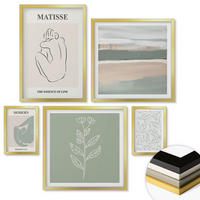 WANDBILDER 5er Set - 50x50 cm & 20x30 cm & 40x60 cm Goldrahmen - Abstrakte Pflanzenformen - Goldfarben, Kunststoff (40/60cm) - ArtPrintCave
