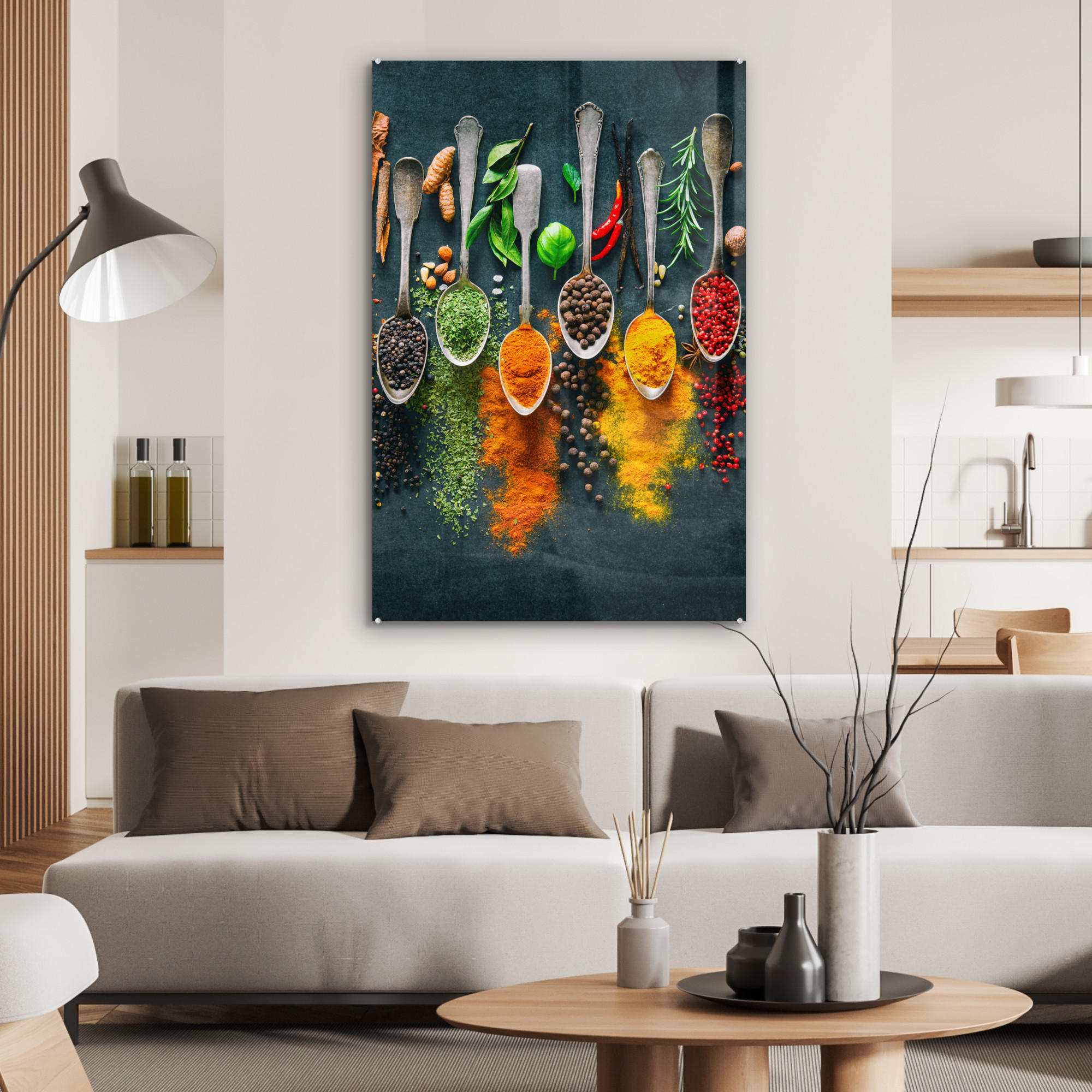 ACRYLGLASBILD Kräuter - Gewürze - Löffel 60x90 cm - Currygelb, Glas (60/90cm) - MuchoWow