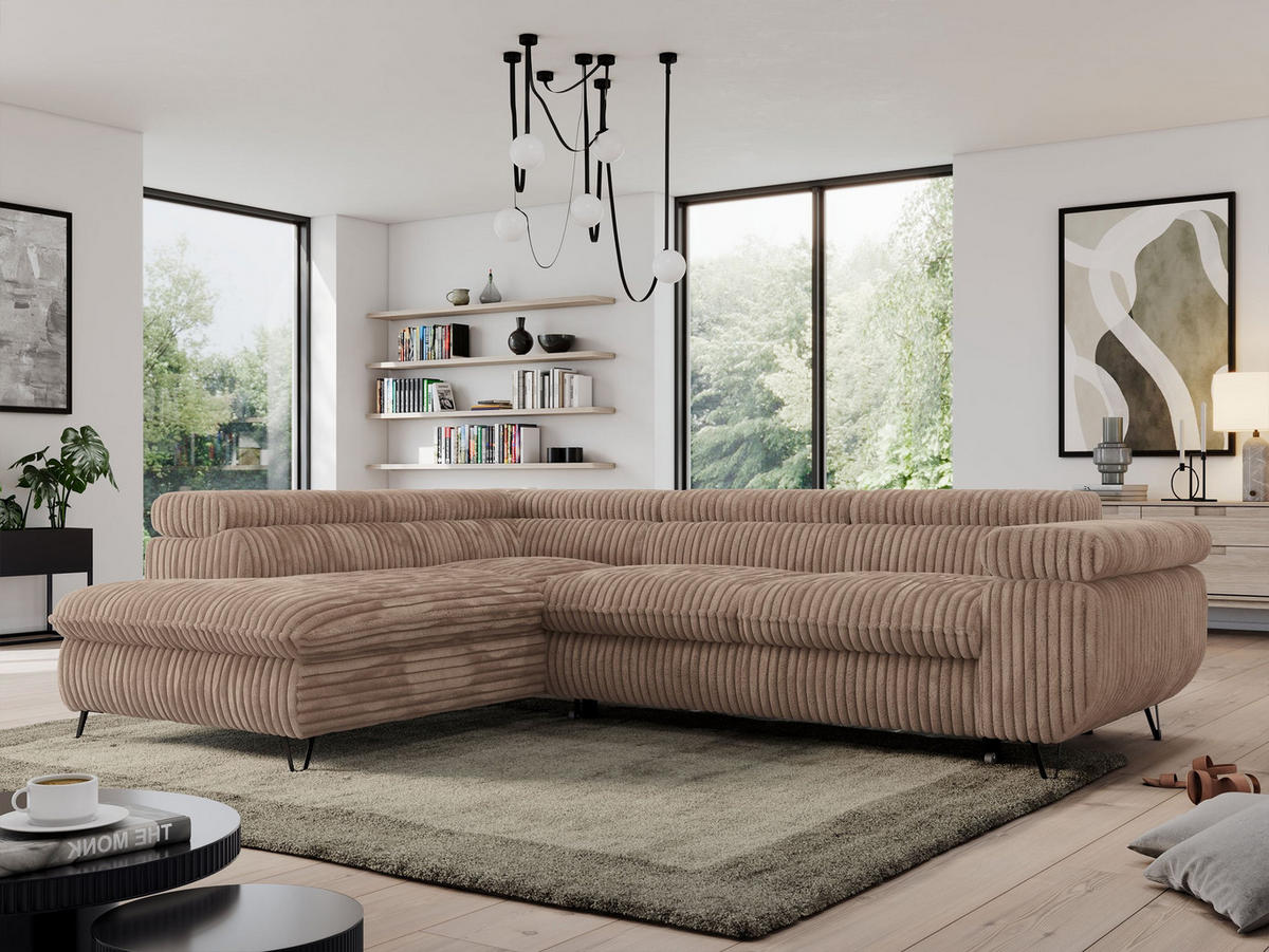 ECKSOFA PEDRO L Braun Cord - Links Seite - Schwarz/Braun, Textil/Metall (208/273cm) - MKS