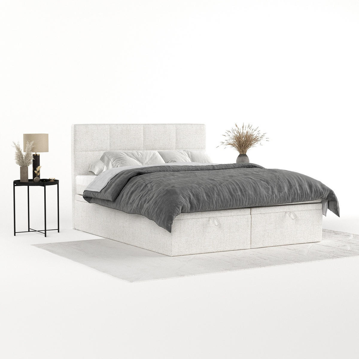 BOXBETT Tessa 140/200 cm Creme im Neve Stoff - Creme/Schwarz, Holz/Holzwerkstoff (140/200cm) - AltaBeds