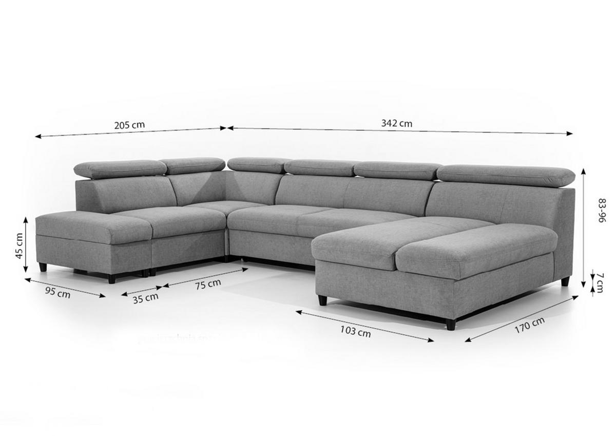 WOHNLANDSCHAFT Olettio Grau 342/205/96 cm – großes Sofa mit Schlaffunktion L - Schwarz/Grau, Holz/Textil (205/96/342cm) - AX Living