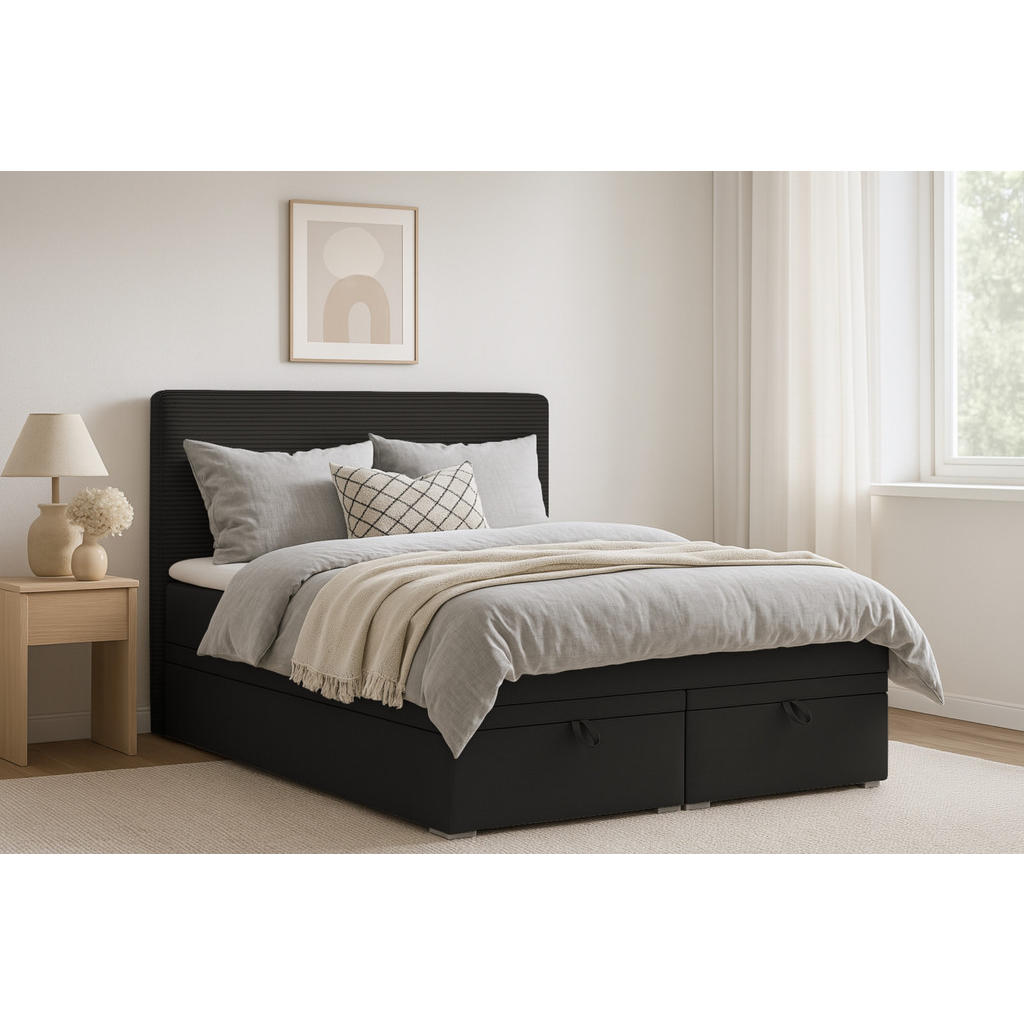Thumbnail - Deine Möbel 24 Boxbett, Schwarz, Textil, H4, Höhe ca. 19 cm, 180x200 cm, Schlafzimmer, Betten, Boxspringbetten