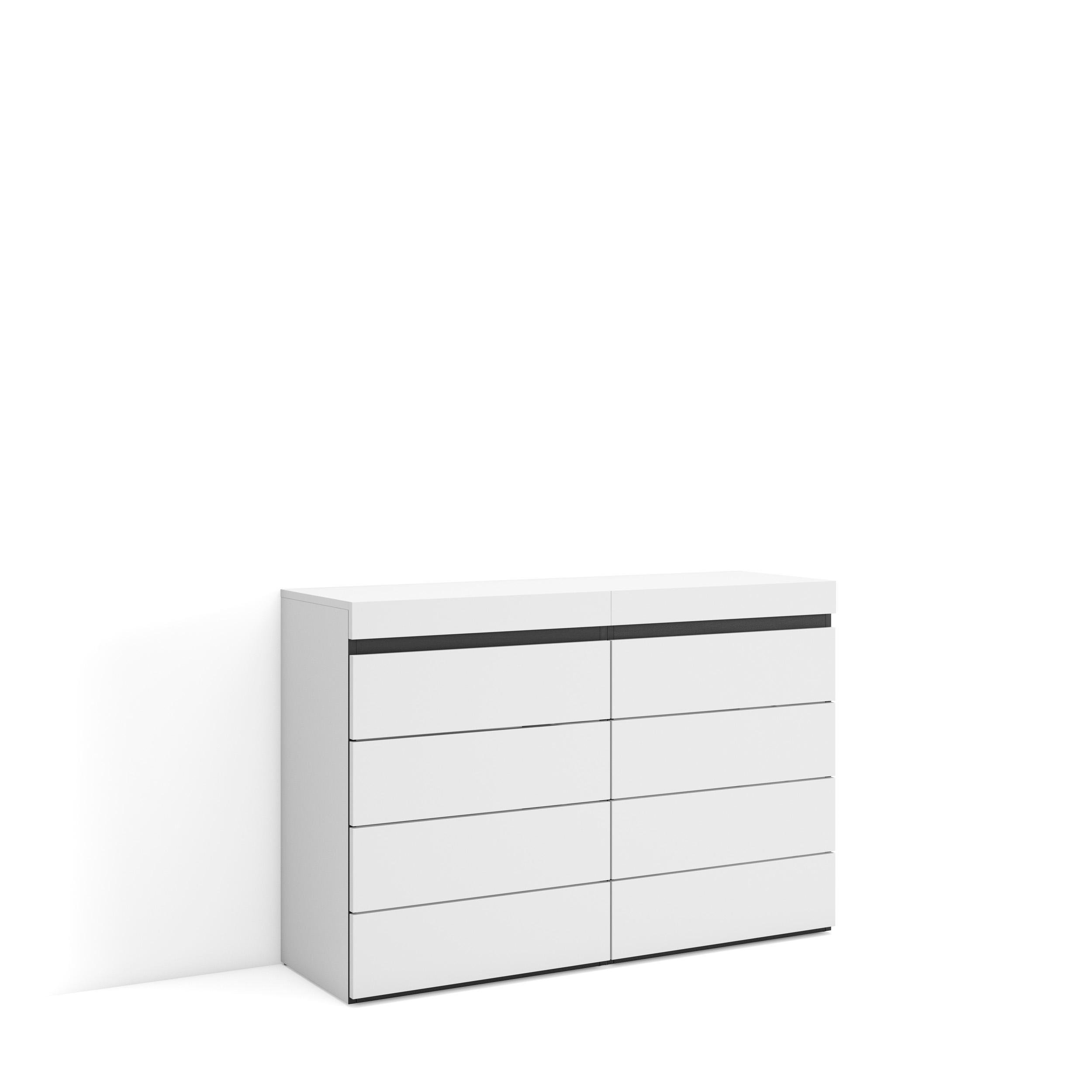 KOMMODE mit Schubladen, Sideboard Schrank, weiß und schwarz, 114/35/75cm - Weiß, Holzwerkstoff (114/75/35cm) - Skraut Home