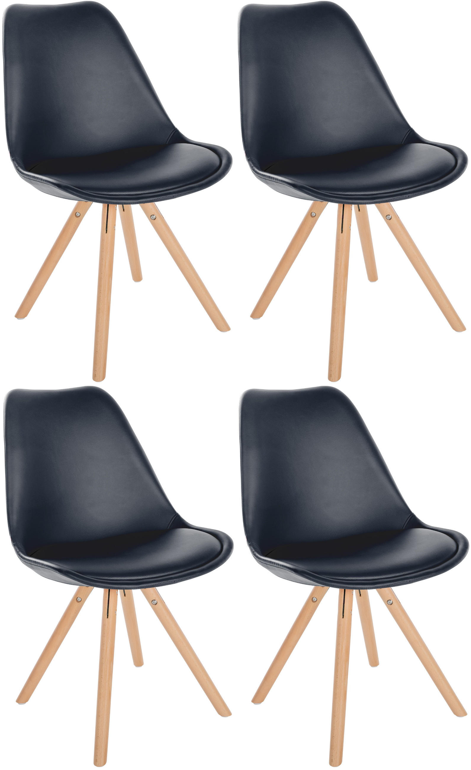 STUHL 4er Set Lederlook schwarz - Eukalyptusholzfarben/Schwarz, Holz/Textil (48/81/54cm) - CLP