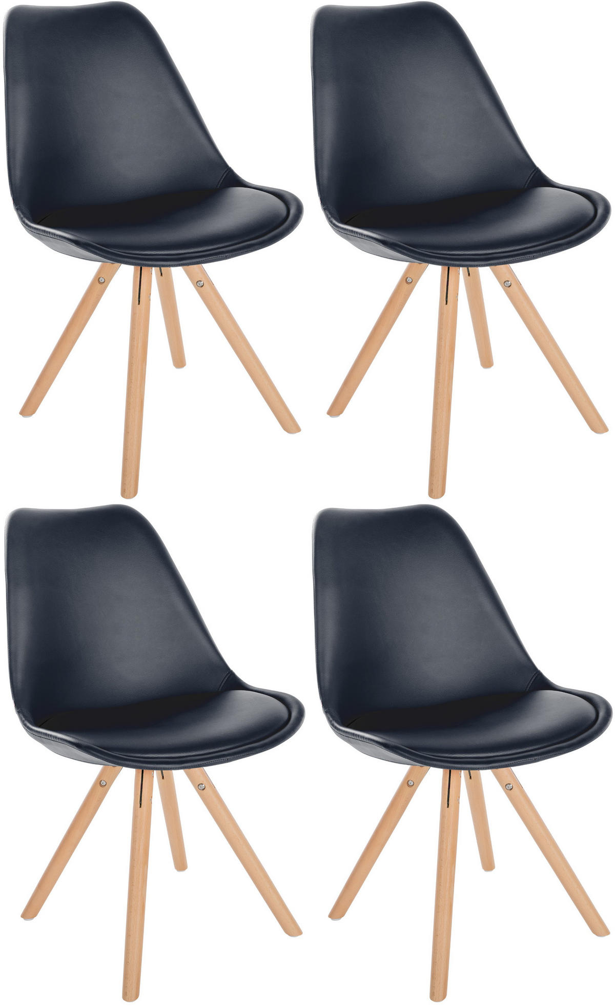 STUHL 4er Set Lederlook schwarz - Eukalyptusholzfarben/Schwarz, Holz/Textil (48/81/54cm) - CLP