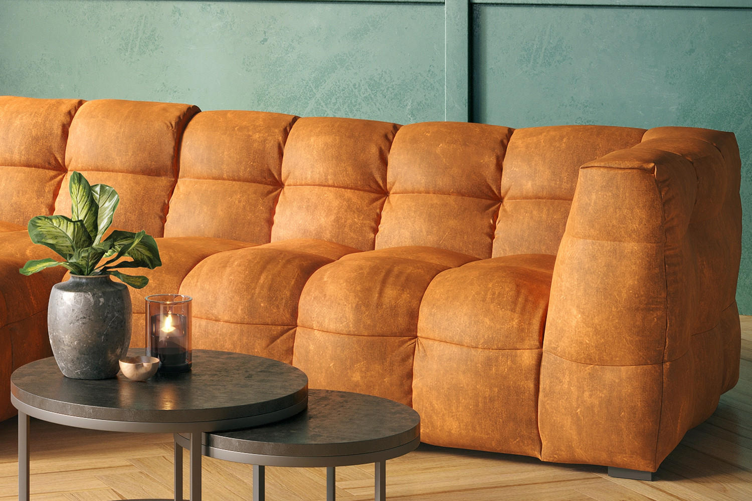 Thumbnail - Kawola Ecksofa, Gold, Textil, Echtholz, 4-Sitzer, Füllung: Schaumstoff, Ottomane links, L-Form, 319x170 cm, Wohnzimmer, ...