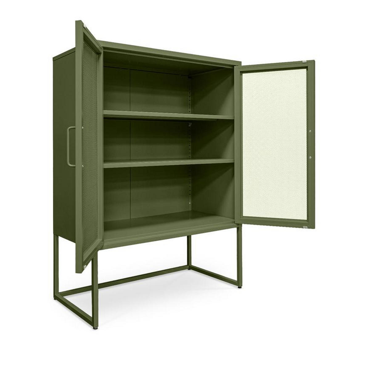HIGHBOARD im Industrial-Design aus Metall H.120cm 2 Türen Streckmetall Olivgrün - Kai - Grün, Metall (85/120/45cm) - Sicaan