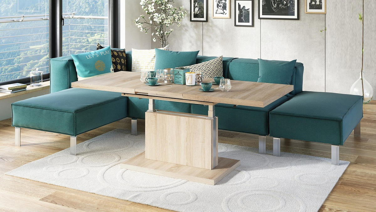 COUCHTISCH rechteckig Sonoma Eiche ausziehbar höhenverstellbar - Sonoma Eiche, Holzwerkstoff (80/120/56cm) - designimpex