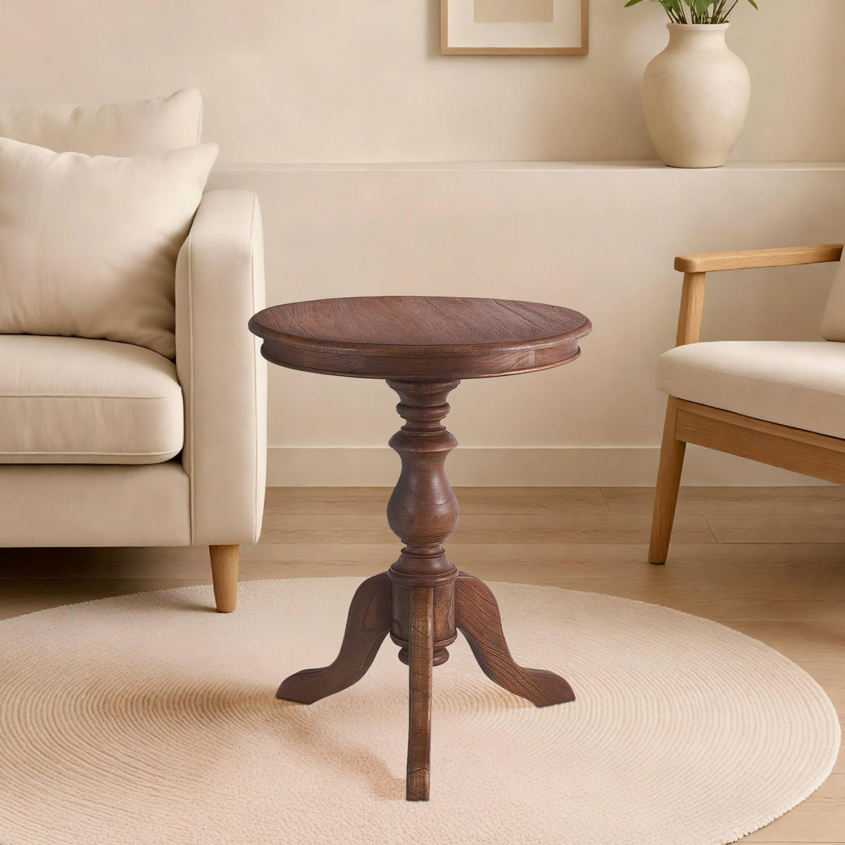 BEISTELLTISCH rund 50 cm Holz Braun - Eukalyptusholzfarben/Braun, Holz (50/50/64cm) - CLP