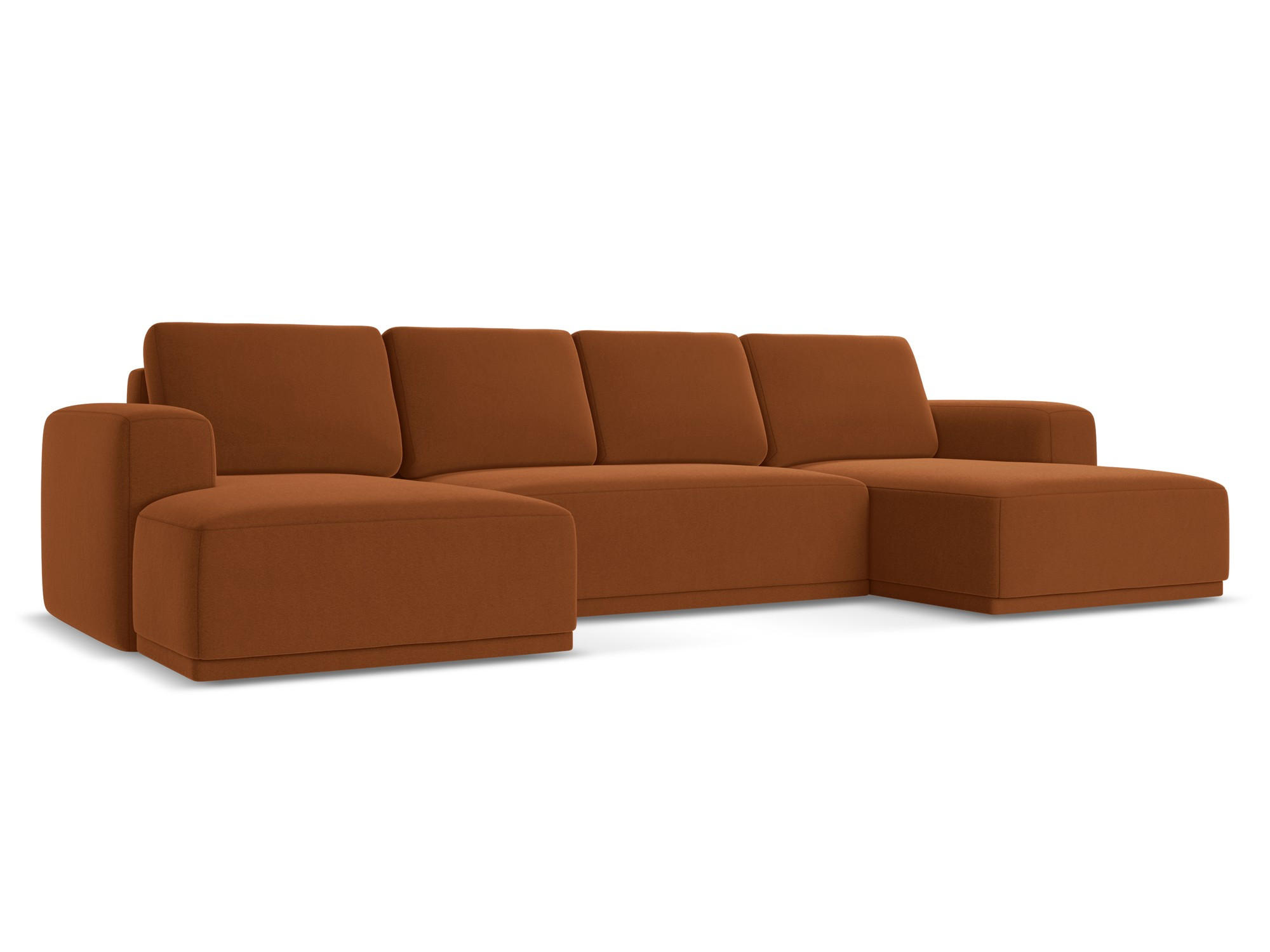 WOHNLANDSCHAFT Samt Stoff Orange - Terra cotta/Schwarz, Kunststoff/Textil (333/91/160cm) - Makamii