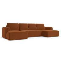 WOHNLANDSCHAFT Samt Stoff Orange - Terra cotta/Schwarz, Kunststoff/Textil (333/91/160cm) - Makamii