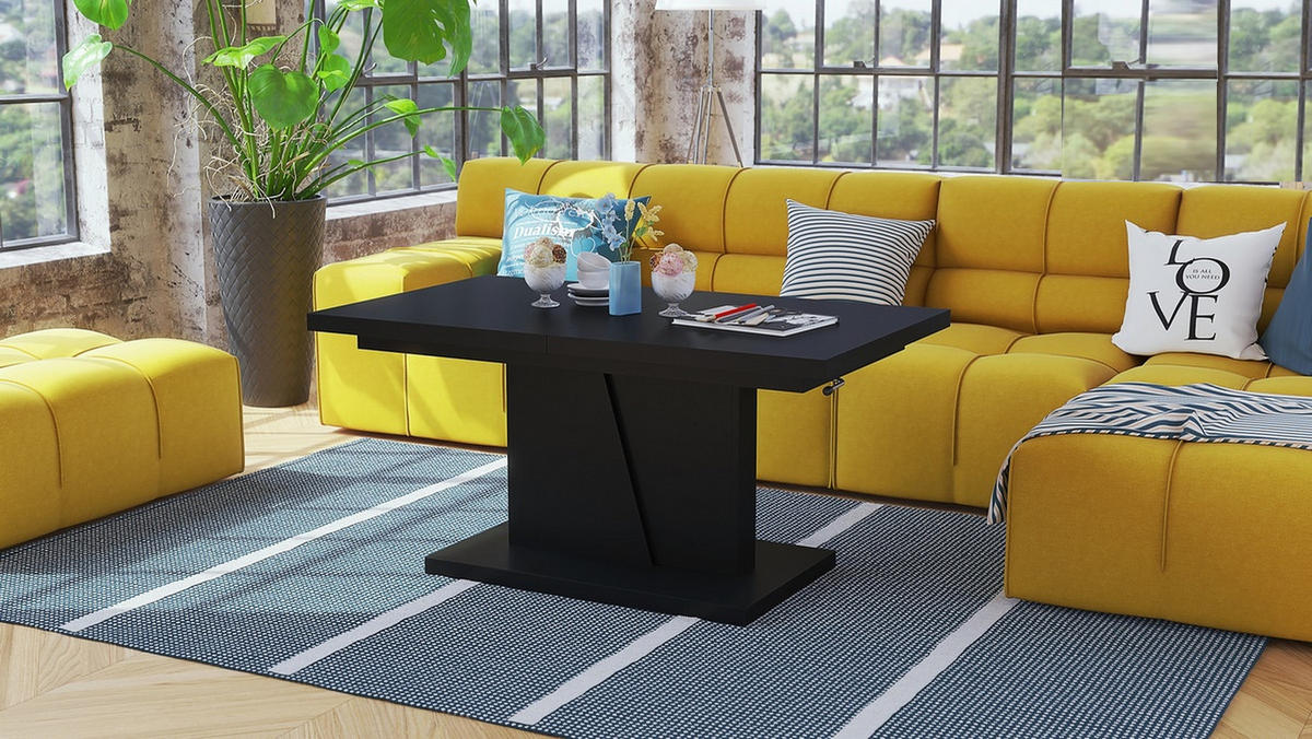 COUCHTISCH rechteckig Schwarz ausziehbar höhenverstellbar - Schwarz, Holzwerkstoff (70/120/60cm) - designimpex