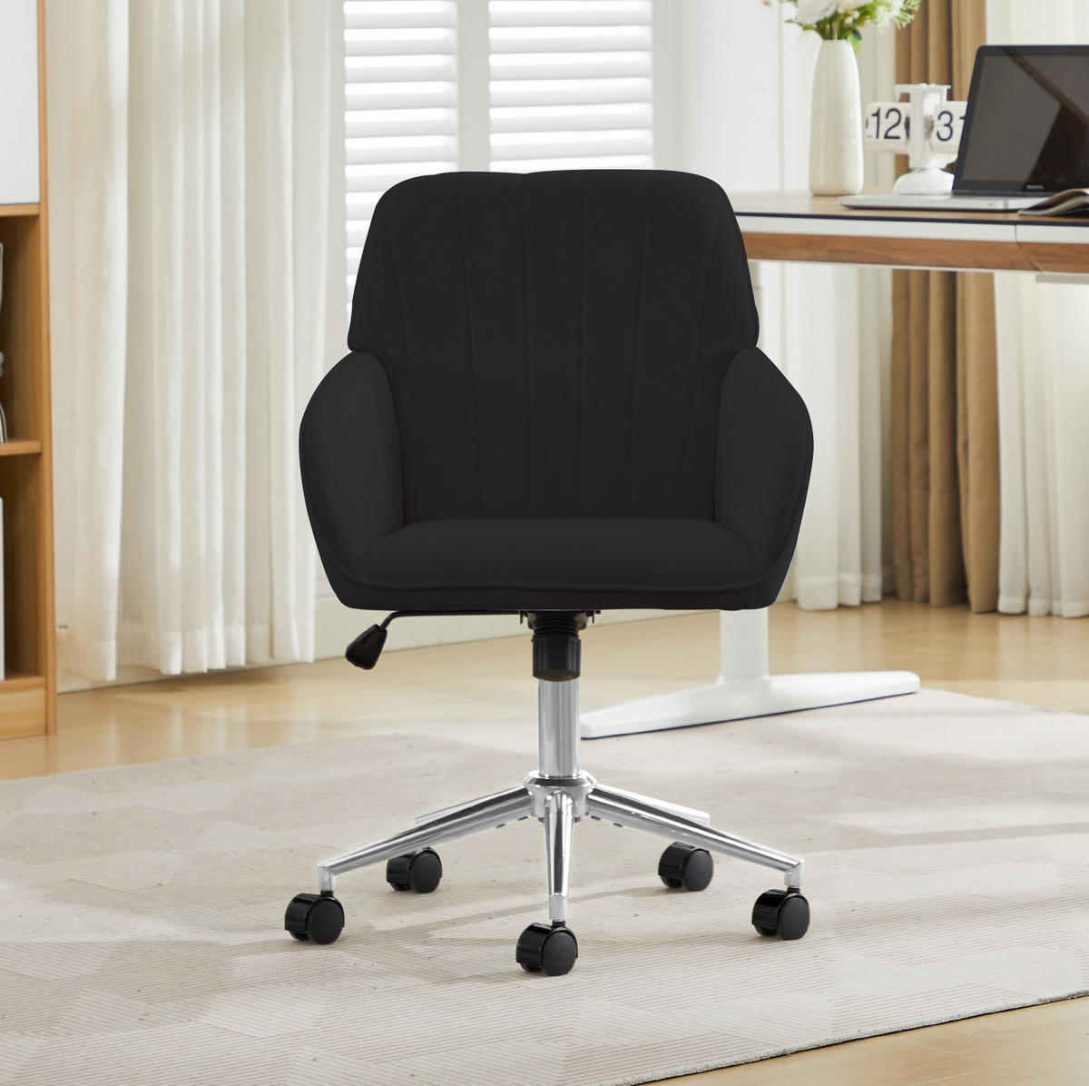 BÜRODREHSTUHL höhenverstellbar Samt Black - Schwarz, Metall (60/97/62cm) - Meubliv