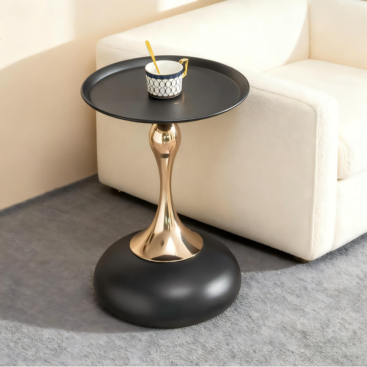 BEISTELLTISCH Ø 38 cm luxuriöses design - Schwarz, Metall (38/38/54cm) - Urban Meuble