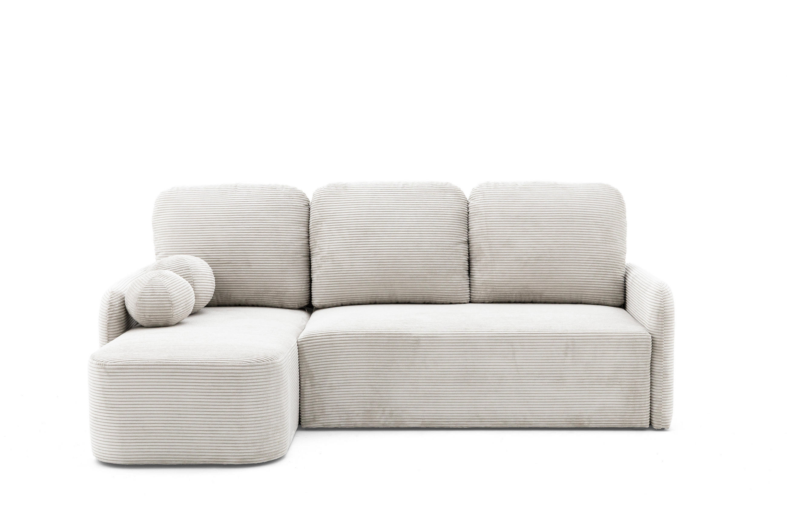 ECKSOFA CASPER L Links mit Schlaffunktion 132x198 Cord Creme - Creme/Schwarz, Holz/Kunststoff (217/145cm) - NACANAPA