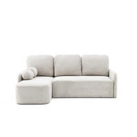 ECKSOFA CASPER L Links mit Schlaffunktion 132x198 Cord Creme - Creme/Schwarz, Holz/Kunststoff (217/145cm) - NACANAPA