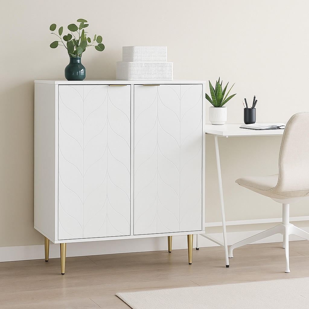 SIDEBOARD weiß mit goldenen Beinen, 75x40x90 cm - Weiß, Holzwerkstoff/Metall (75/90/40cm) - Urban Meuble