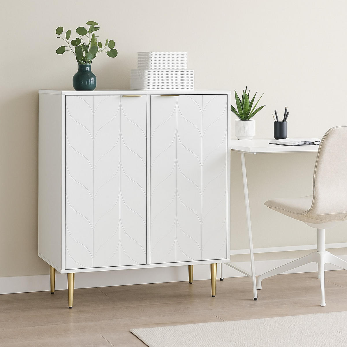 SIDEBOARD weiß mit goldenen Beinen, 75x40x90 cm - Weiß, Holzwerkstoff/Metall (75/90/40cm) - Urban Meuble