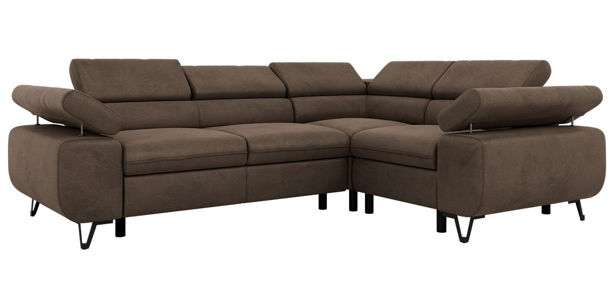 ECKSOFA ORSO L Braun Velvet - Rechts Seite - Schwarz/Braun, Textil/Metall (268/197cm) - MKS