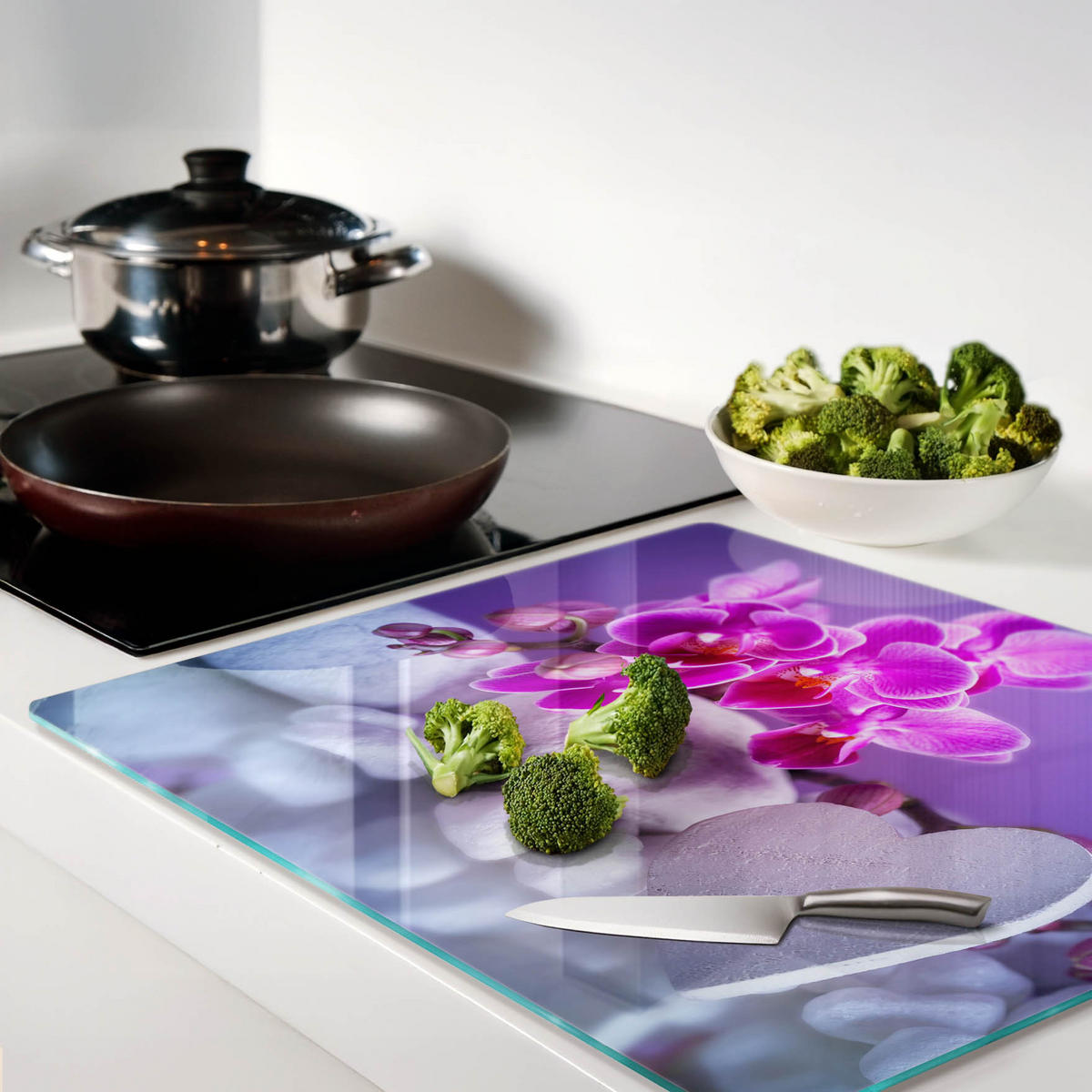GLASPLATTE 60x52 cm Orchidee und Herz - Pink, Glas (60/0.4/52cm) - TULUP