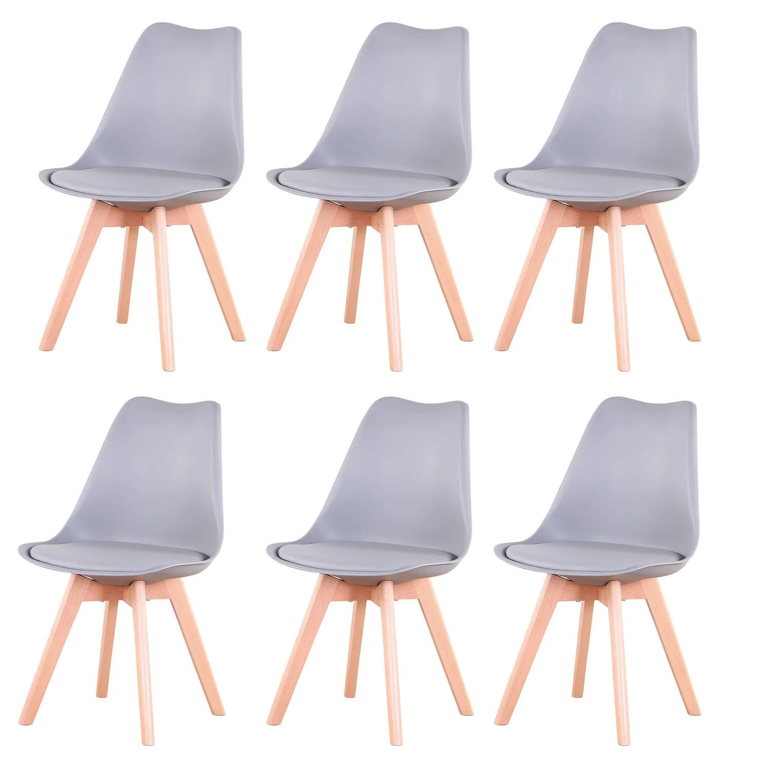 ESSZIMMERSTUHL Skandi PU Gepolstert Buchenholzbeine Grau 6-teilig - Grau, Textil (49/83/42cm)