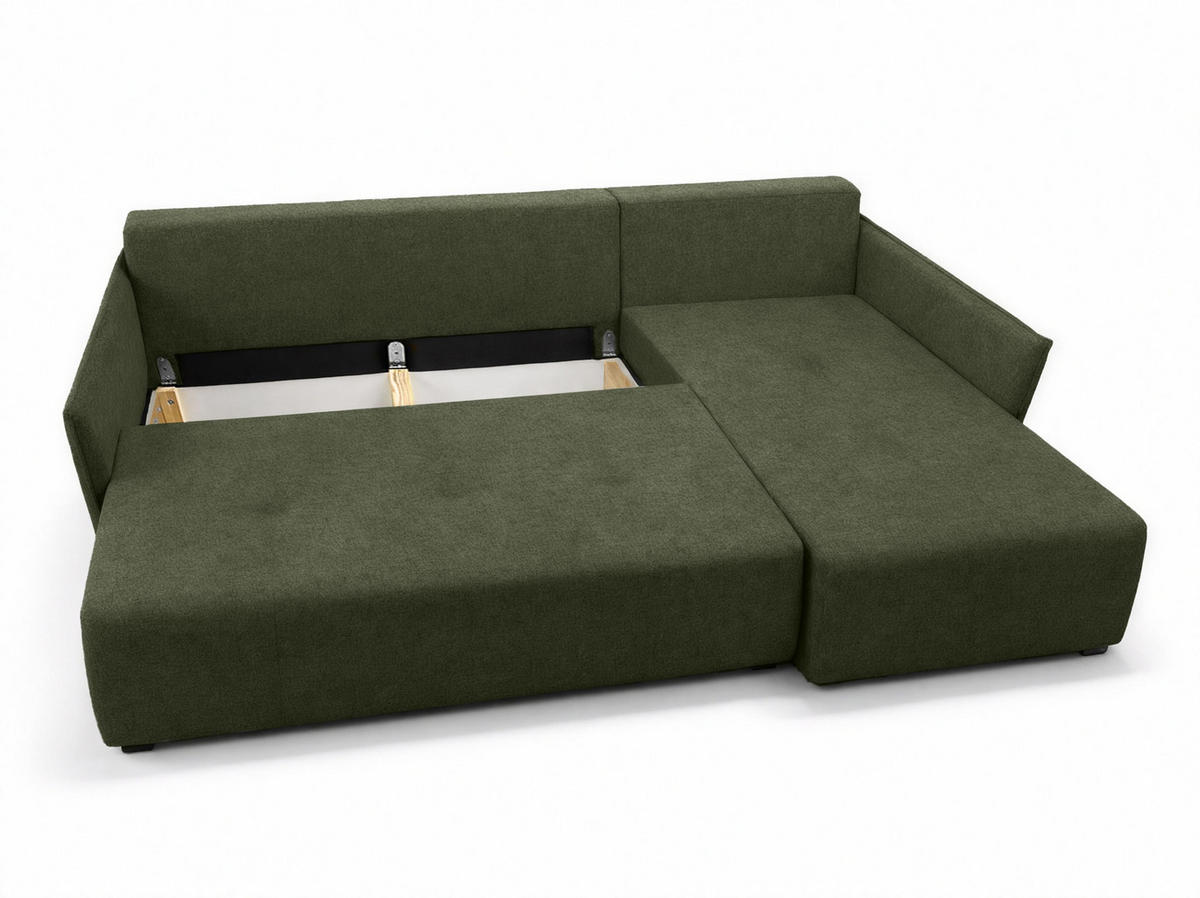 ECKSOFA L Form Damascus Grün 212/143/88 cm Rechts mit Schlaffunktion - Schwarz/Grün, Kunststoff/Textil (212/143cm) - AX Living