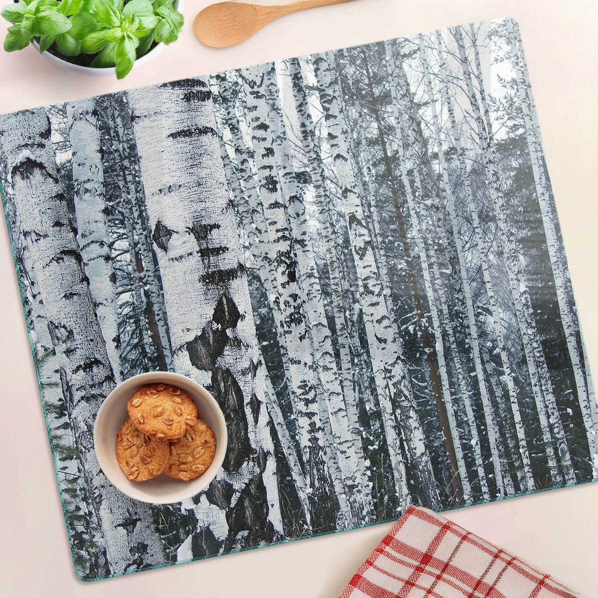 GLASPLATTE 60x52 cm Birken - Weiß, Glas (60/0.4/52cm) - TULUP