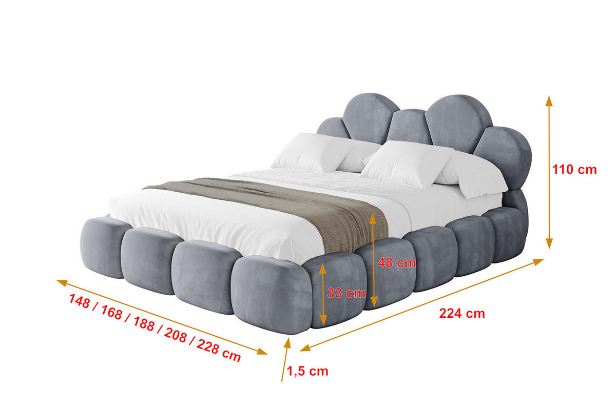 POLSTERBETT mit Bettkasten und Lattenrost, Bett mit Matratze H3/H4 - LANA 120x200 Grau - Grau, Holzwerkstoff/Textil (120/200cm) - ALTDECOR