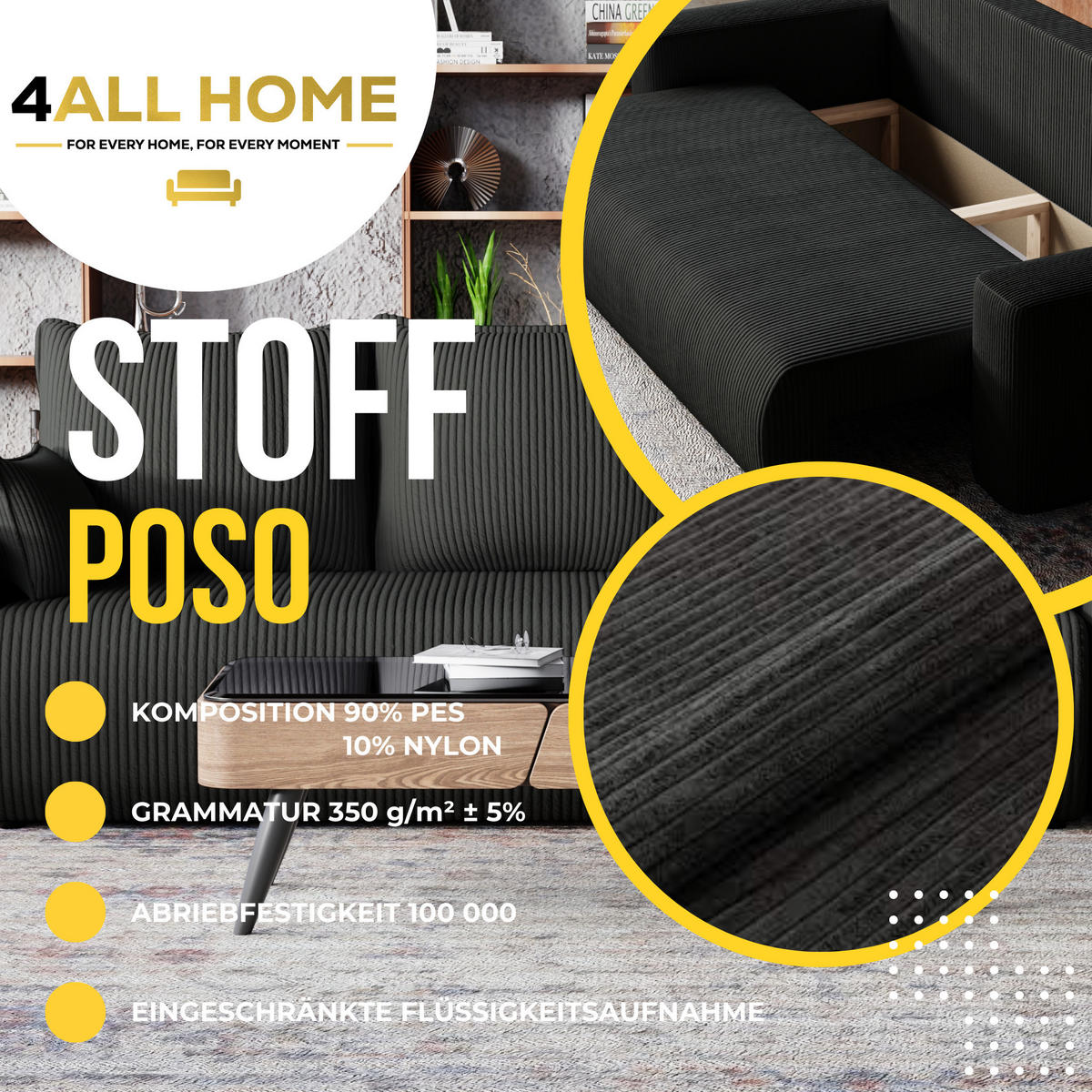 SOFA Bubi mit Bettkasten und Schlaffunktion, Cordstoff - Anthrazit, Holzwerkstoff (242/85/95cm)