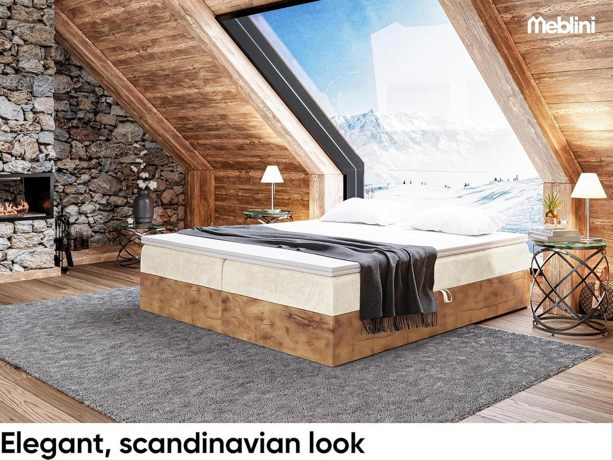 BOXSPRINGBETT LOFTY BOX - Creme, Holzwerkstoff (180/220cm) - Meblini