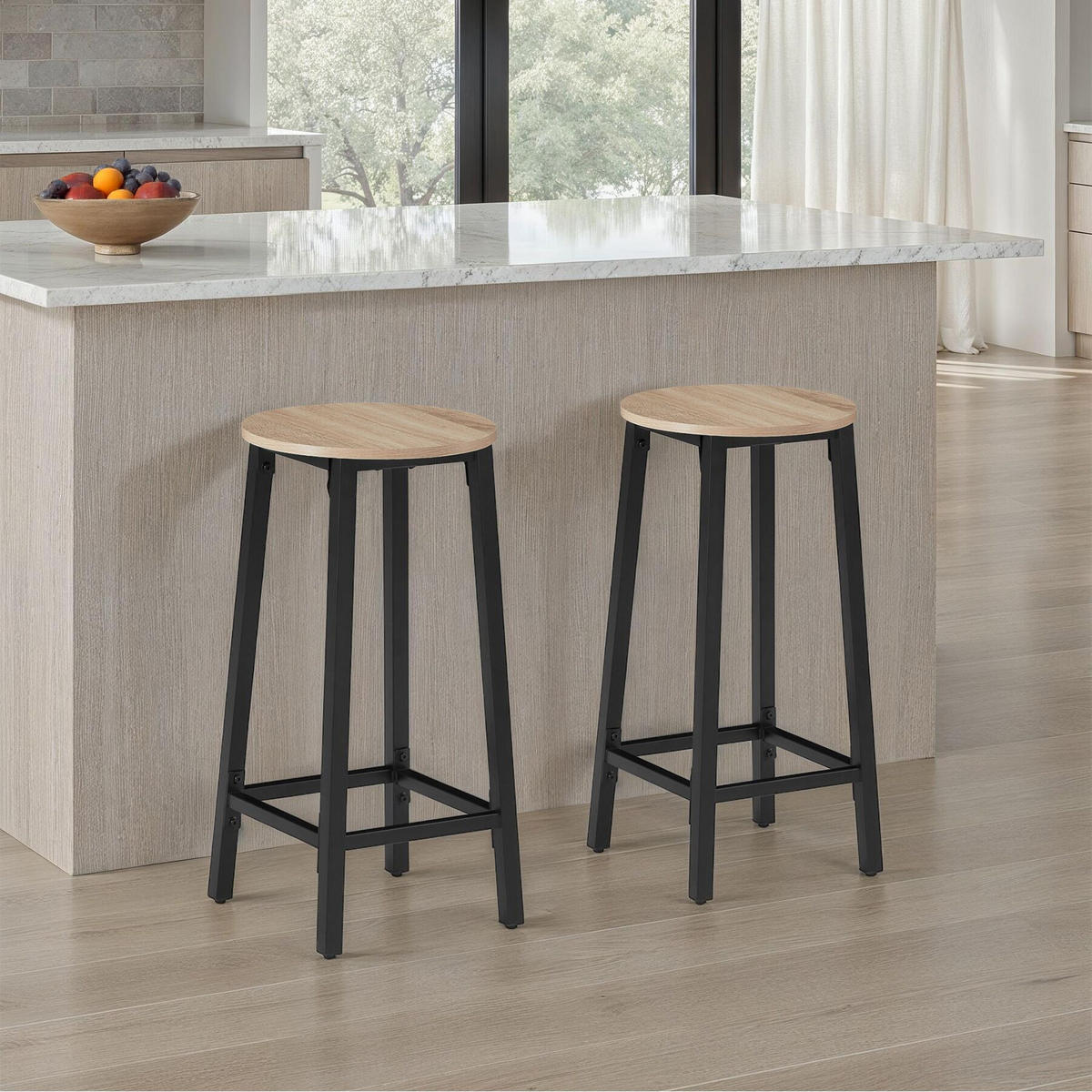BARHOCKER 2er Set Corby,Sitzhöhe 66 cm,Industrial Holz hell - Naturfarben, Holz (32/66/32cm) - tectake