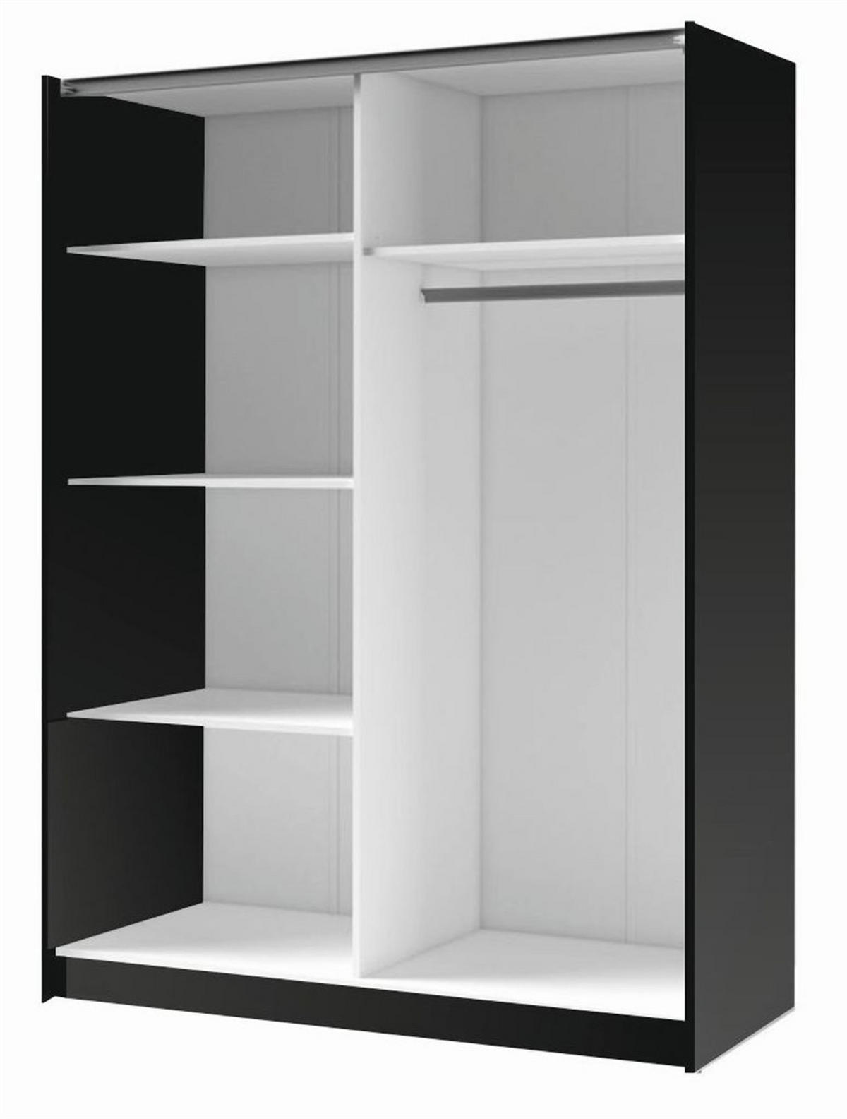 SCHWEBETÜRENSCHRANK RANOR 150,6/198,5/62cm 2-türig mit Spiegel Schwarz - Schwarz/Eiche Artisan, Holzwerkstoff (150.6/198.5/62cm) - MASSENO