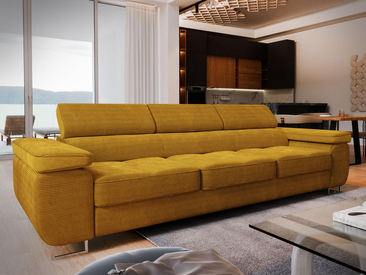 BETTSOFA MOSINE Gelb Kordstoff mit Schlaffunktion - Hellbraun/Gelb, Textil (281/87/98cm) - MASSENO