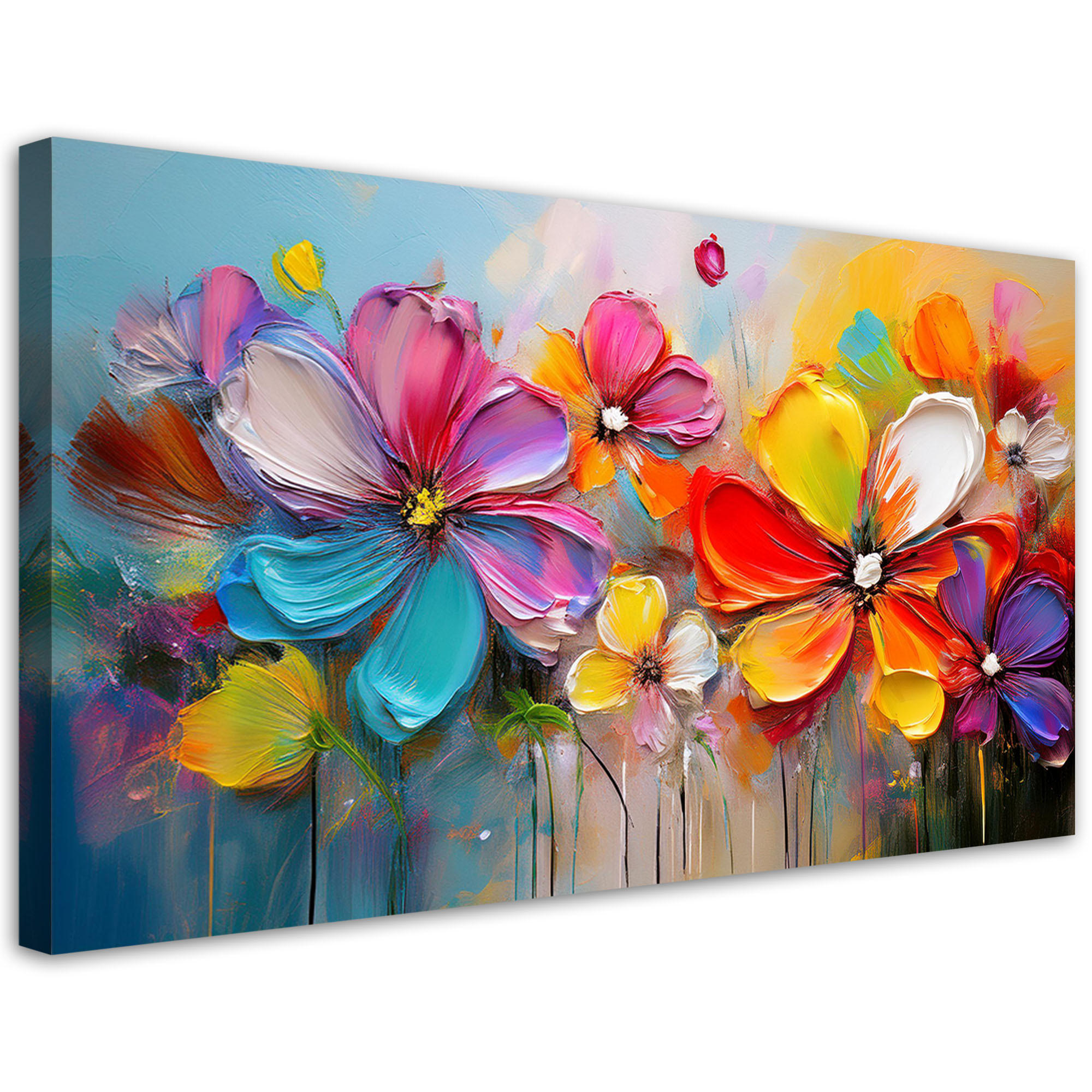 LEINWANDBILD Abstrakte pastellfarbene bunte Blumen 120x60cm - Multicolor, Textil (120/60cm) - Feeby