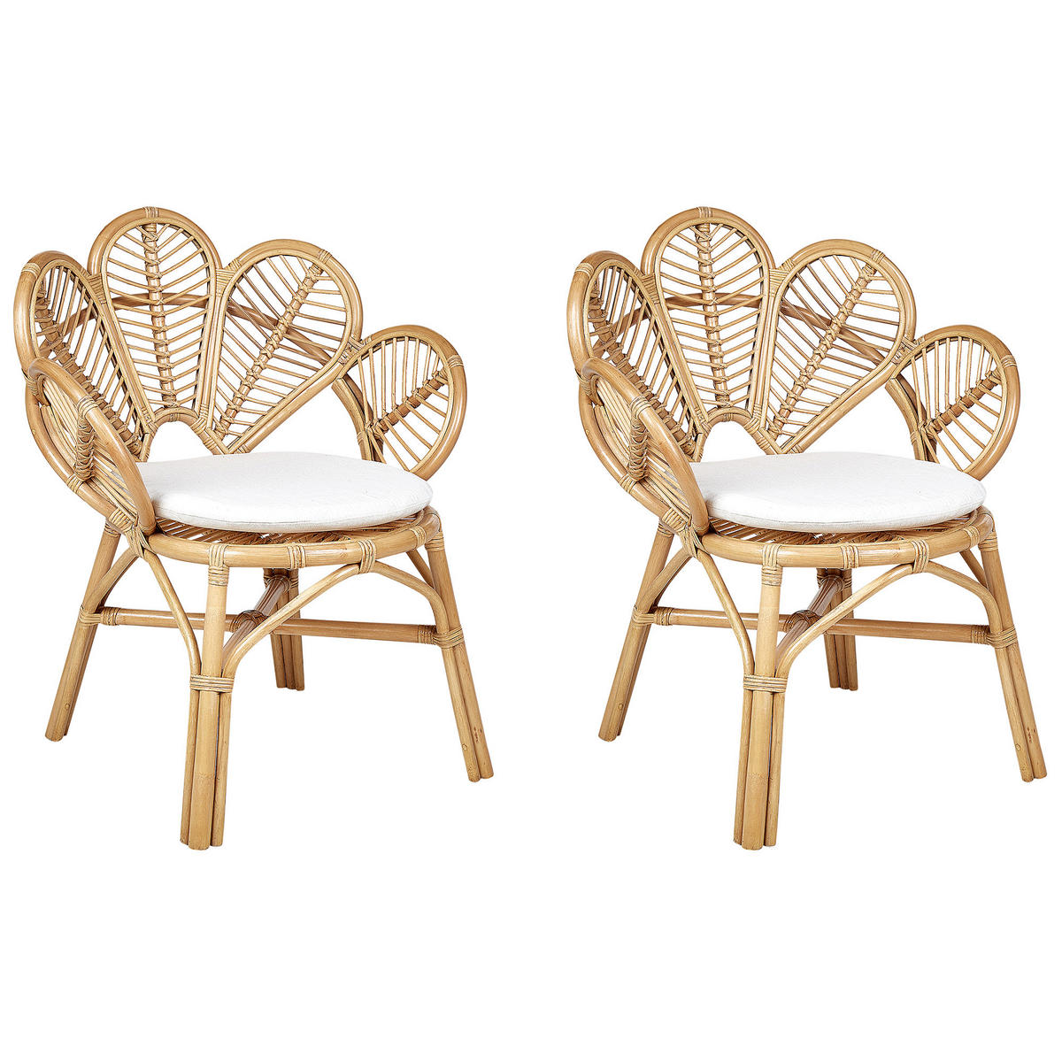 RATTANSTUHL 2er-Set natürlich Pfauform Florentine II - Naturfarben, Naturmaterialien (74/88/61cm) - Beliani