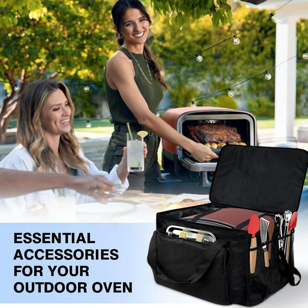 GRILL-TRAGETASCHE für Ninja Woodfire Outdoor Pizzaofen OO101, wasserabweisend, 600D Oxford-Gewebe - Schwarz, Textil (50/40/58cm)