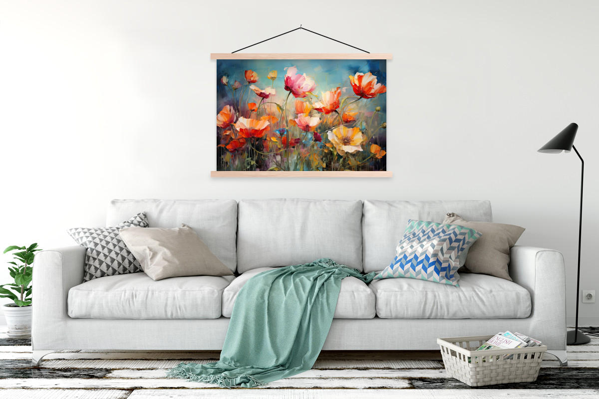 POSTER Blumen - Aquarell - Kunst - Botanisch - Natur 120x80 cm - Orange, Textil (120/80/0.15cm) - MuchoWow