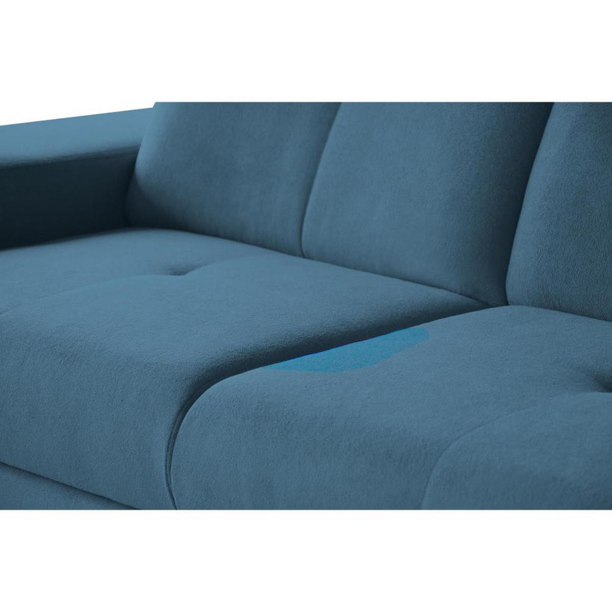 ECKSCHLAFSOFA Leon L Blau - Blau/Schwarz, Kunststoff/Textil (255/120cm) - Beautysofa
