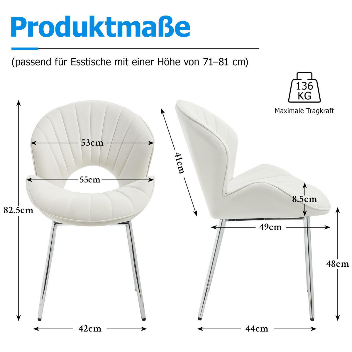 ARMLEHNSTUHL-SET DE-36441 2 Stück mit durchbrochener Rückenlehne Elfenbein - Creme, Metall (62.5/83/53cm) - ComfortXL