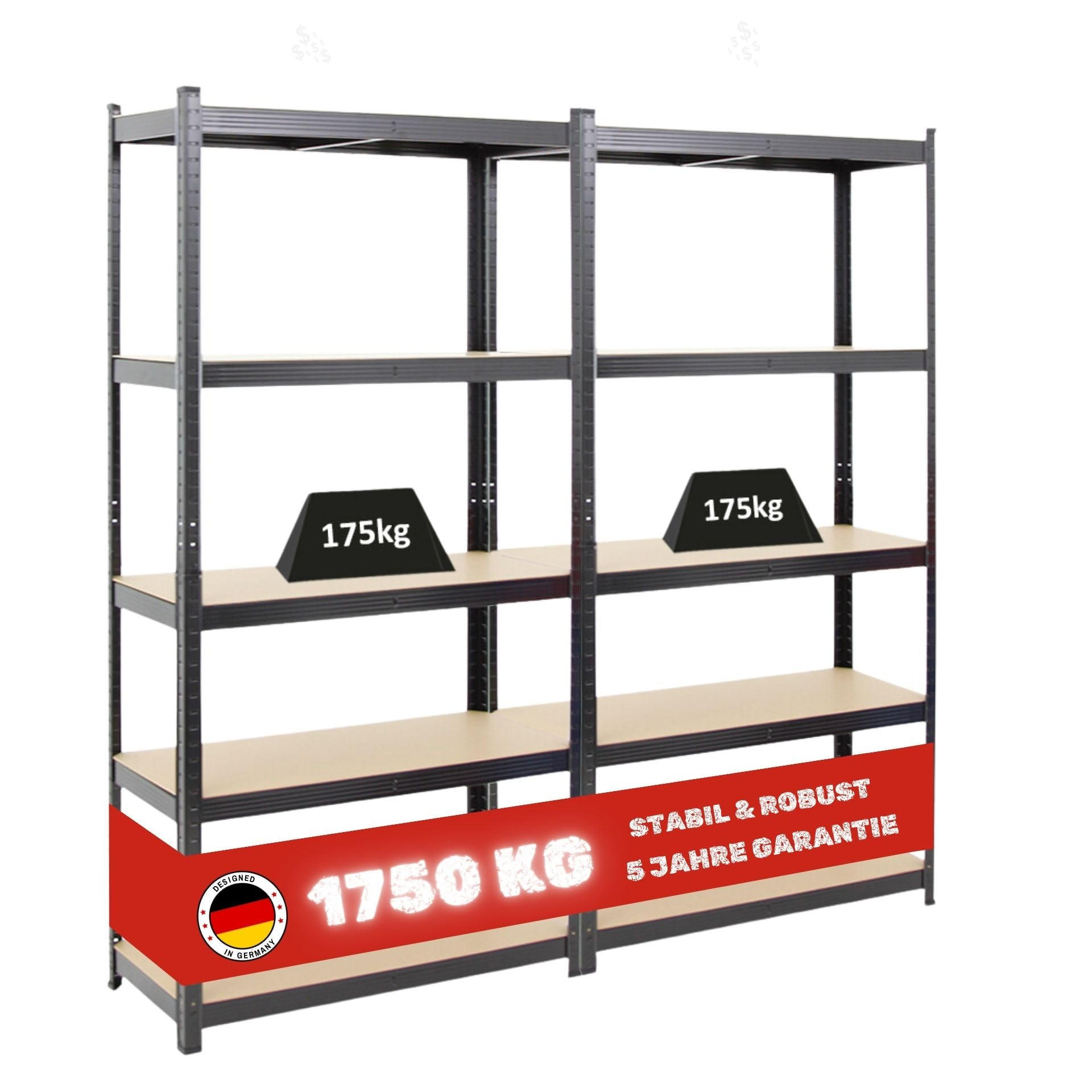 KELLERREGAL Gorilla 2er-Set mit 2x 180x90x40 cm Fachlast 175 kg Schwarz - Schwarz, Metall (90/180/40cm) - PROREGAL