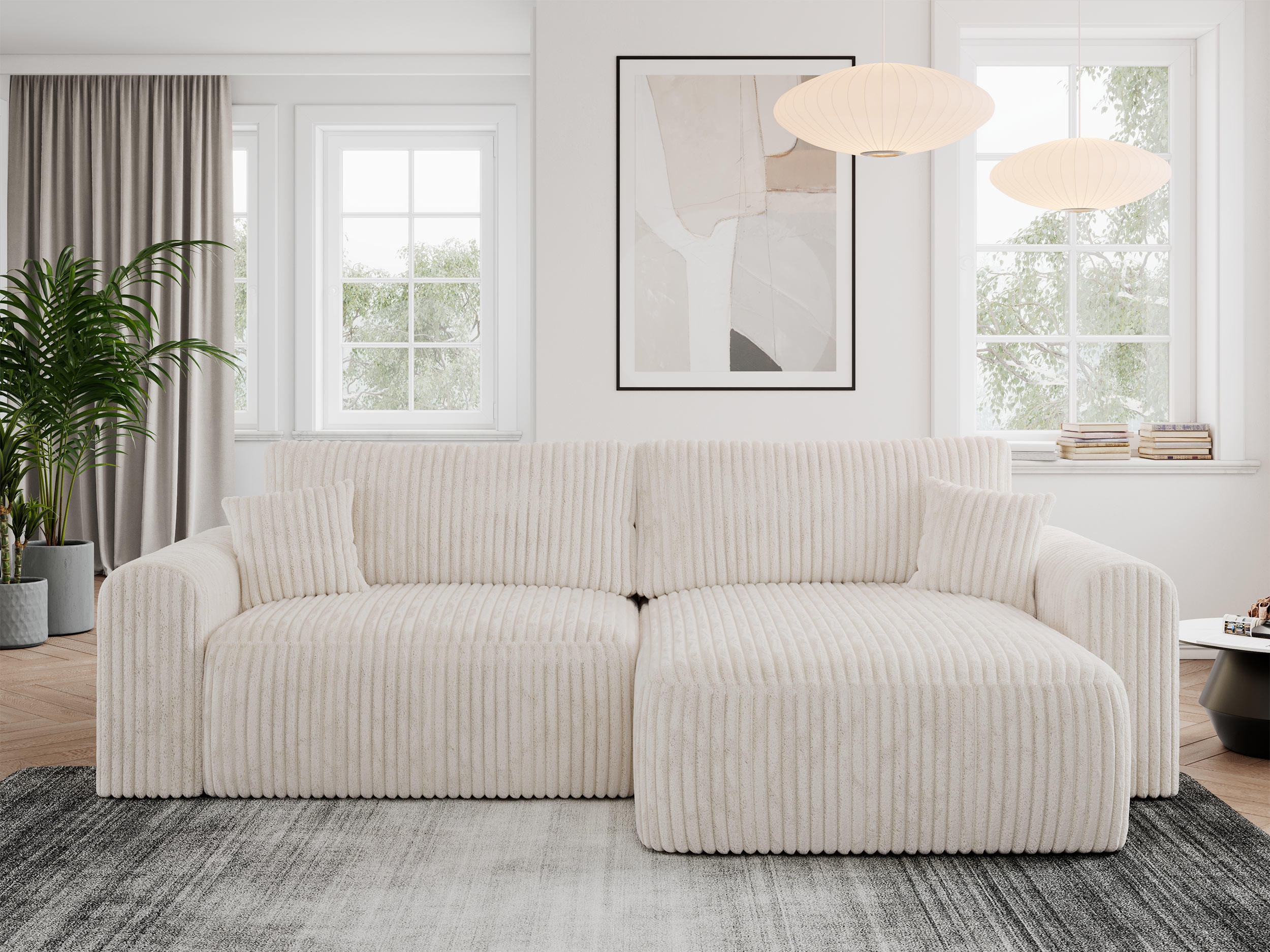 ECKSOFA NELSON Beige Cord - Beige/Schwarz, Kunststoff/Textil (274/152cm) - MKS